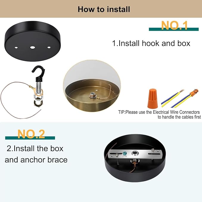 4.72 Inch Steel Light Canopy Kit - Black Modern Ceiling Light Plate with Hook, Suitable for Pendant Light and Chandelier, Includes All Mounting Hardware