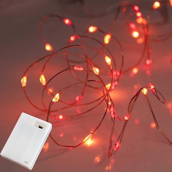 QBIS Battery Powered Fairy Lights - 40 LED, 6hr Timer, Red & Orange for Bedroom, Christmas & Halloween