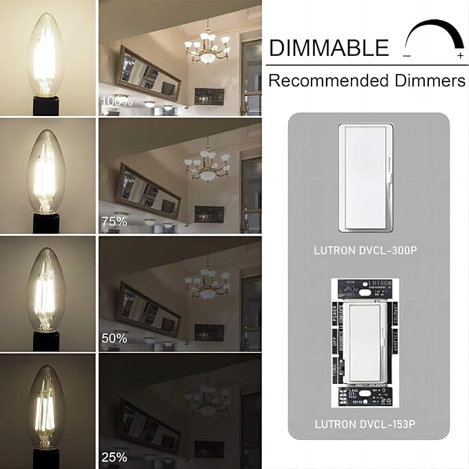 Cotanic Dimmable E12 LED Candelabra Bulb 4000K Daylight, Ceiling Fan Light Bulbs Small Base,60W Equivalent,Type B Bulb for Chandelier,Vintage B11 LED Candle Shape with Clear Glass,600LM,10 Pack