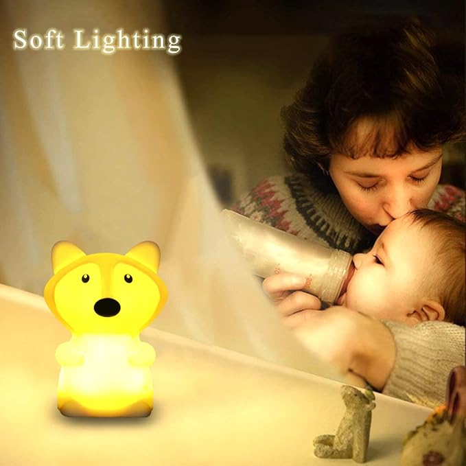 WHA&DARREN Large Fox Night Light for Kids,Cute Baby Night Light, Silicone Bedside Lamp,Sleep LED Lights Desk Light, Eye Caring, Adjustable Brightness & Color, Time Setting