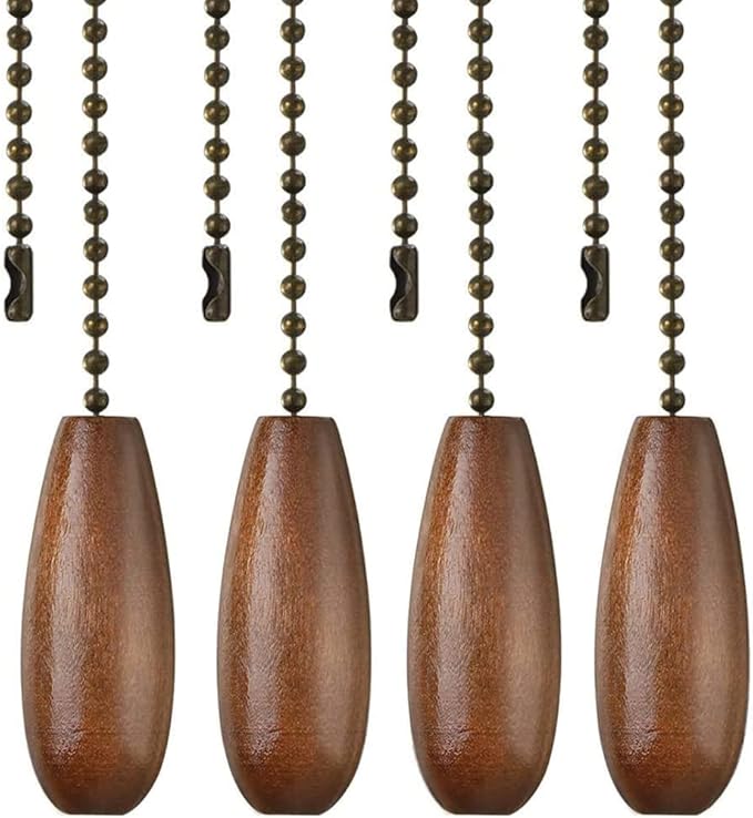 Ceiling Fan Chain Pulls Decorative Extension 12 Inches Walnut Color Wooden Pull Chain Fan Pulls Set Ornaments For Ceiling Light Lamp Fan Chain (Bronze) 4 Pcs