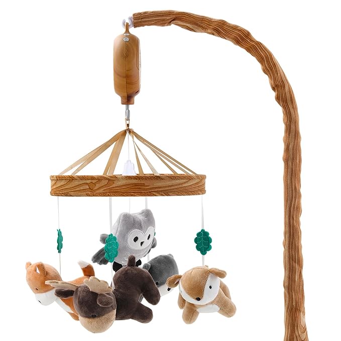 The Peanutshell Crib Mobile for Boys or Girls - Woodgrain Musical Baby Crib Mobile with 12 Lullabies, Whimsical Woodland Baby Whimsical Woodland Nursery Decor
