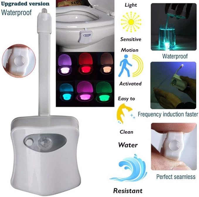 4 Pack Motion Sensor LED Night Lights, Two Modes with 8 Colors Changing Toilet Bowl Night Light for Bathroom Washroom, Perfect Detection, Fits Any Toilet Bowl