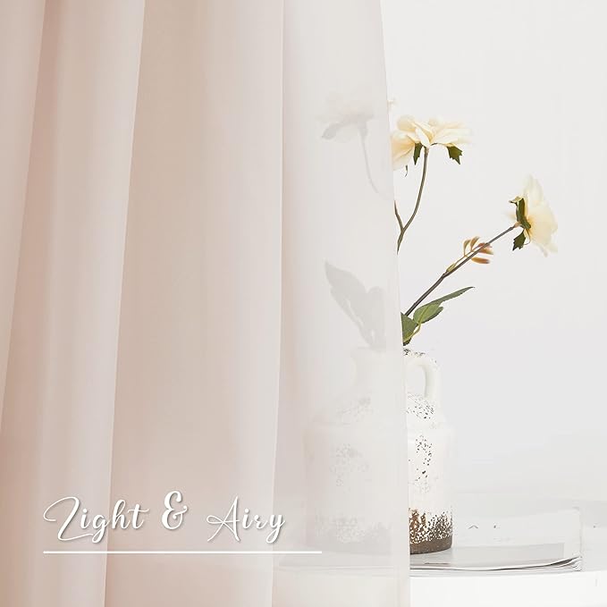NICETOWN 2 Panels Taupe Sheer Window Scarf Valances W60 x L216, Decorative Soft Voile Textured DIY Bed Canopy Curtains for Party/Wedding/Nursery