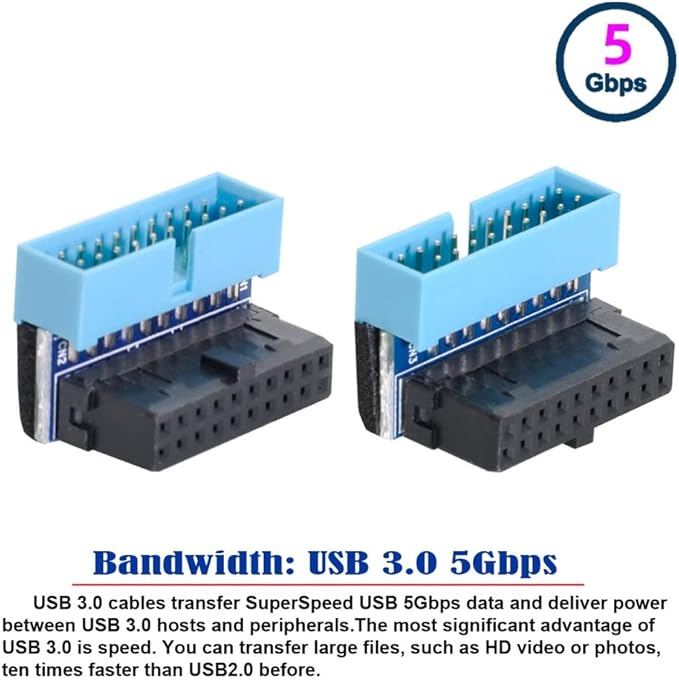 CY Adapter 2pcs/lot Up & Down Angled USB 3.0 20Pin 19Pin Male to Female Extension Adapter 90 Degree