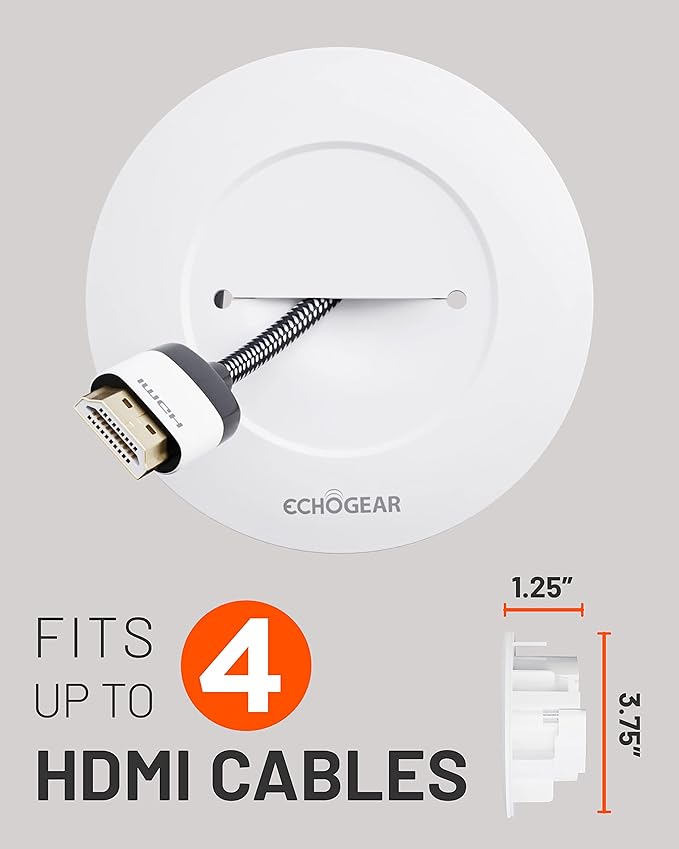 ECHOGEAR TV Cord Hider for Wall Mounted TV 4 Pack - Cable Management Kit Hides TV Wires - Includes 2 Pass Throughs, Locking Brackets, and Hole Saw Drill Attachment (White)