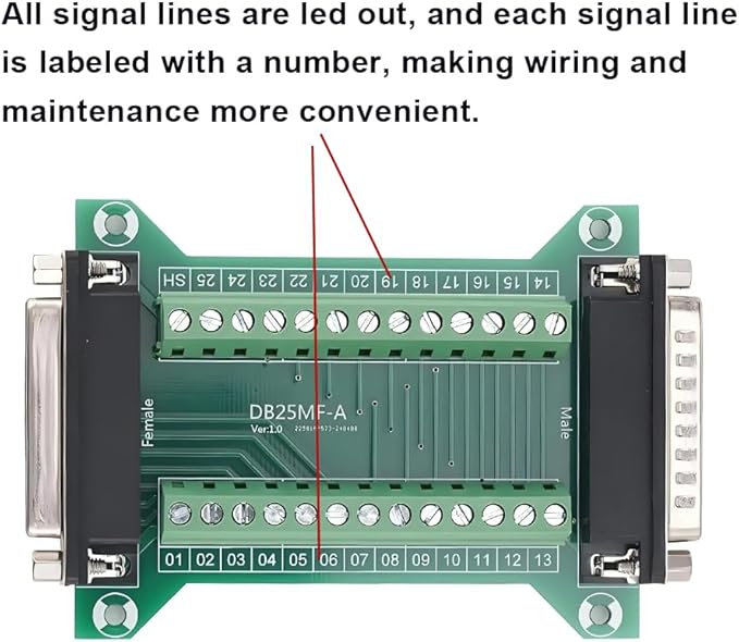 2PCS DB25 Male Female Connector in One Breakout Board, RS232 D-SUB Serial to 25-pin Port Adapter Module