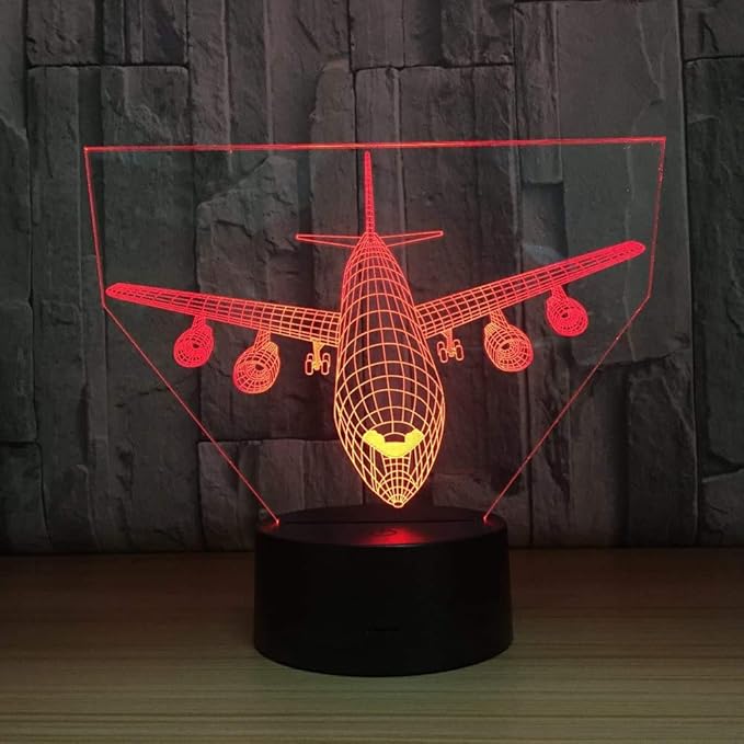 Airplane Night Light 3D Illusion Lamp 16 Color Changing USB Charging/Battery Powered Touch Control with Remote LED Table Desk Decor Lamps Christmas Birthday Gift for Kid Boy Pilot Plane Lover