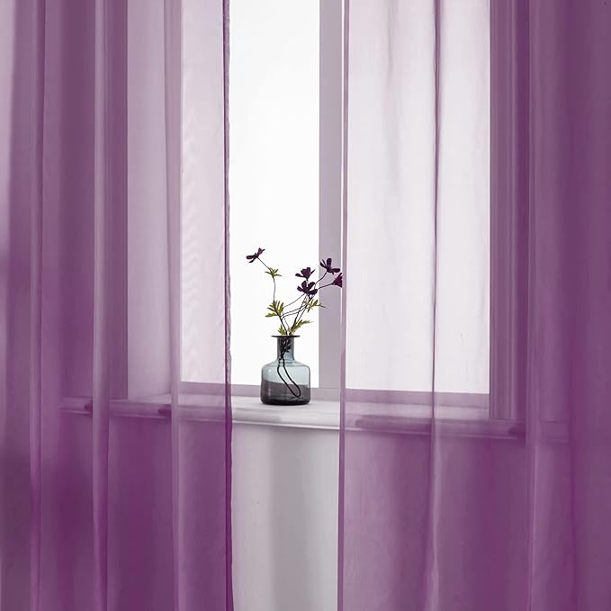 DUALIFE 54 Inch Length Purple Sheer Curtains for Girls Bedroom Set of 2 Panels Grommet Window Semi Voile Drapes Purple Sheer Curtains for Living Room Kids Decor Dark Royal Purple 52x45 Long