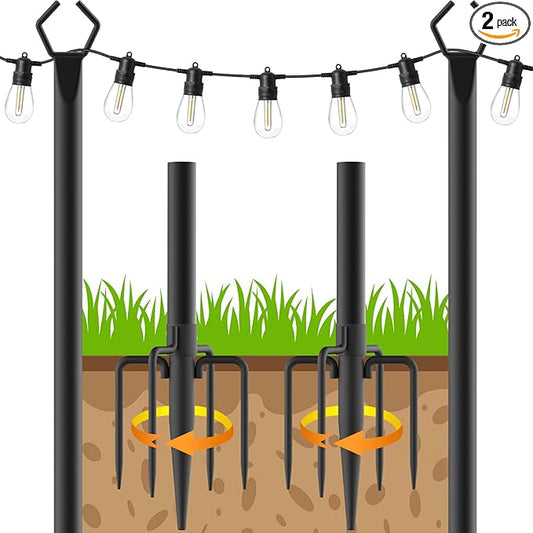2 Pack 10Ft String Poles, Poles for Outside String Lights,Outdoor with Fork,Metal Poles Stand for Patio,Backyard,Deck
