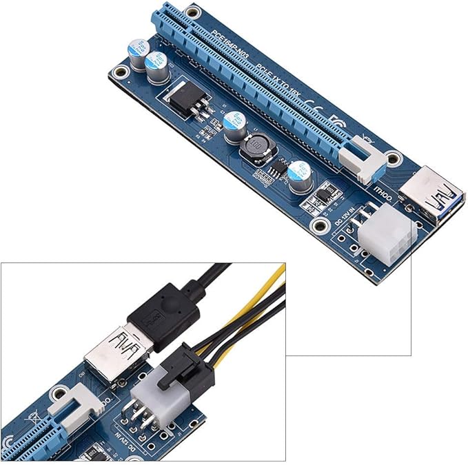 Mini PCI E to PCI Express16x Extender Riser Adapter, SATA Power Cord Converter for Video Card Mining Adopt 4 Solid-State Capacitors, 6pin Interface on The Graphics Card etc.
