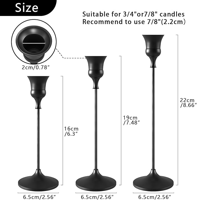 Candlestick Holders Black, 9 Packs Taper Candle Holder for Candlesticks, Candle Sticks Holder Decor for Home Decor