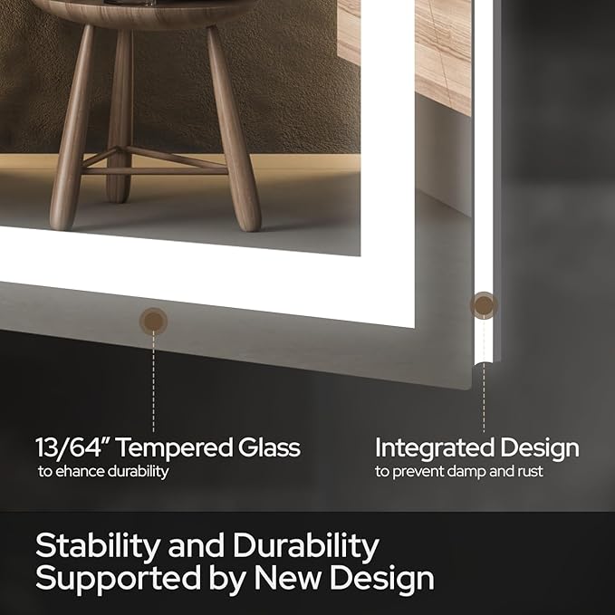 60 x 30 LED Vanity Mirror for Bathroom, Frontlit & Backlit LED Mirror for Bathroom with 3 Colour Lights, Wall Vanity Mirror with Anti-Fog, Shatterproof & Memory Function, Perfect for Modern Bathrooms