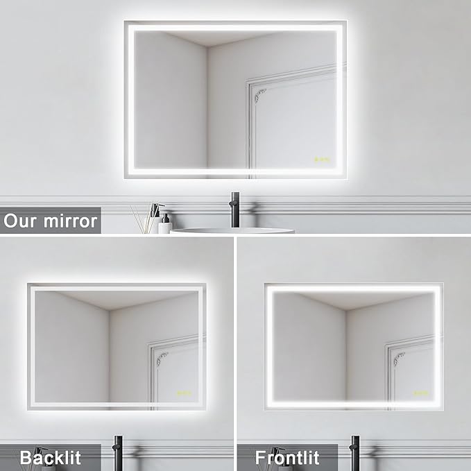 LED Bathroom Mirror with Lights 20x28 Inch, Stepless Dimmable Led Mirror for Bathroom Anti-Fog Memory Function Lighted Vanity Mirror Wall Mounted with Touch Button Horizontal/Vertical