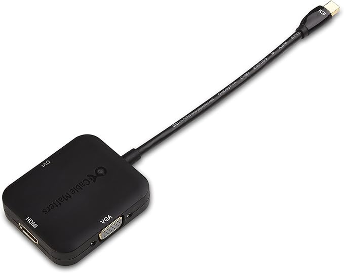 Cable Matters Mini DisplayPort to HDMI Adapter with VGA and DVI 3-in-1 Adapter in Black - Thunderbolt and Thunderbolt 2 Port Compatible - Supporting 4K Resolution via HDMI
