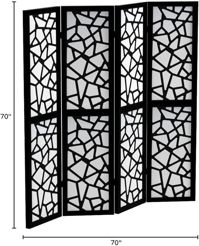 Roundhill Furniture Giyano 4 Panel Screen Room Divider, 70"W x 70"H, Black