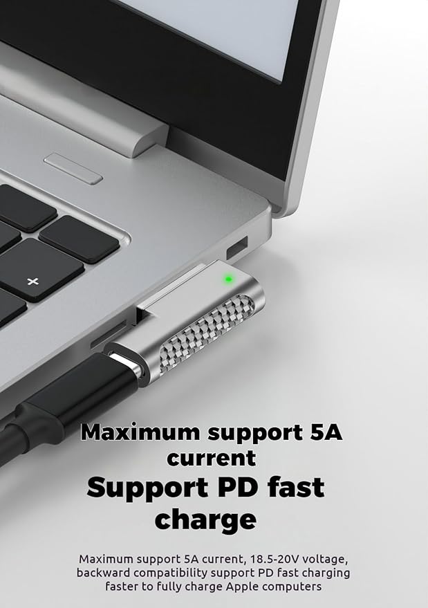 100W PD Quick Charge USB C to Magnetic 2 Adapter Connector Tip, Type-C to Mags 2 Converter with LED Indicator Light for 2013-2015 MacBook Pro Air, Silver