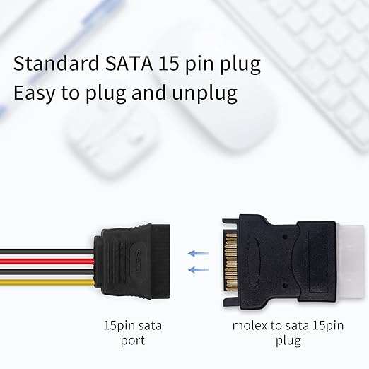 Duttek SATA to Molex Adapter, 15-Pin SATA to 4-Pin IDE Connector for Hard Drives (2 Pack)