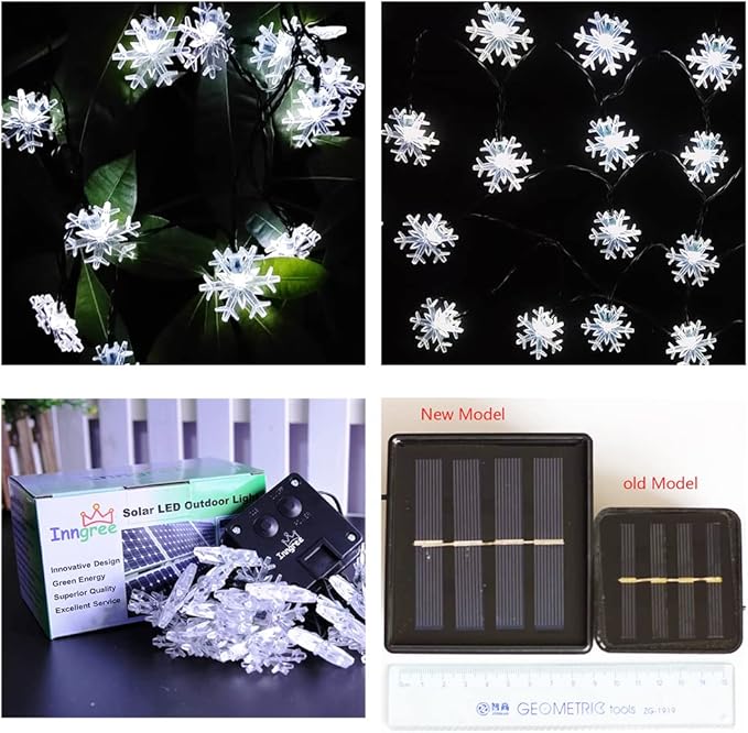 Solar Christmas String Lights Outdoor Waterproof 30 LED 20Feet Solar Snowflake Christmas Fairy Lights Decorations with 8 Lighting Modes for Garden Patio Yard Porch Wedding Party Decor(White)