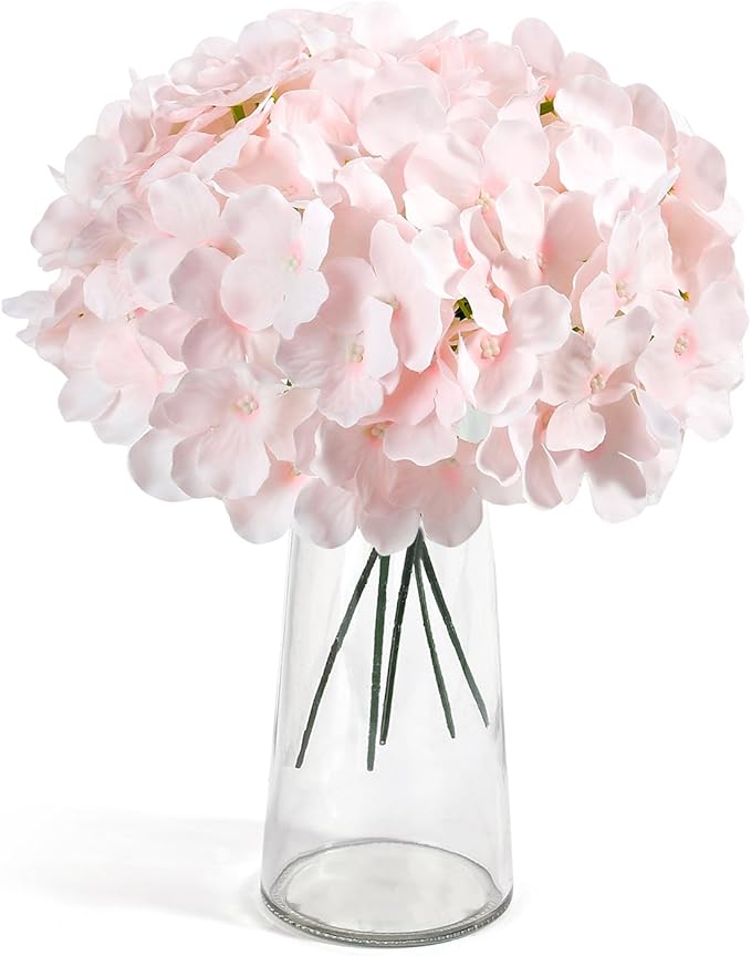 Auihiay 64pcs Hydrangea Artificial Flowers, Silk Hydrangea Heads with Stems, Pink Hydrangea Flowers for DIY Wedding Centerpiece Baby Shower Home Party Decor (Pink)