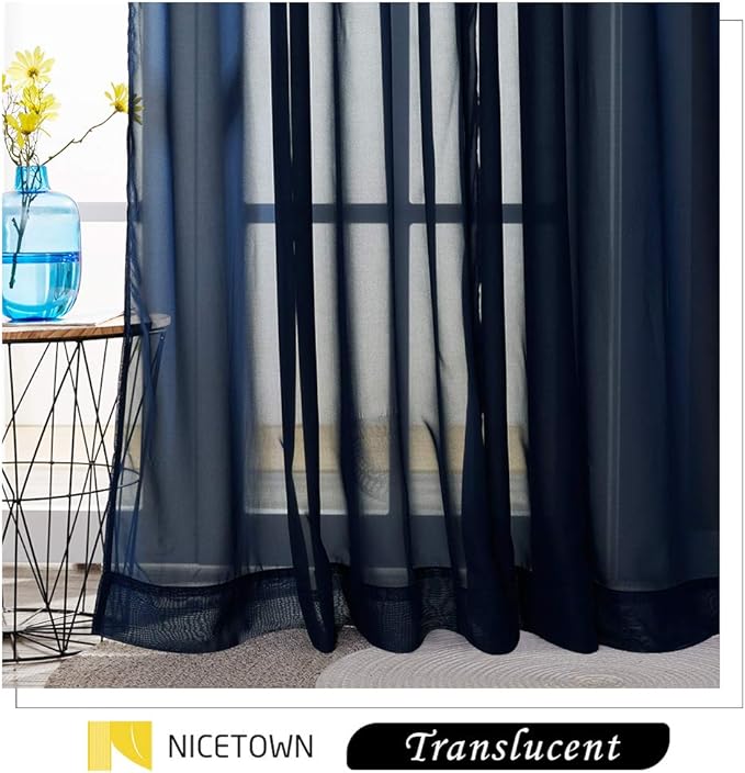 NICETOWN Chiffon Sheer Curtain Panels 96 inches Long, Soft Grommet Top Chiffon Sheer Window Treatment Curtains for Living Room (W55, Navy Blue, 2 Pieces)