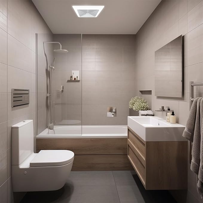BV LED Bathroom Exhaust Fan With Light 90CFM - 0.8 Sones, Ultra Quiet, 800lm | Bathroom Vent Fan 3000K/4000K/5000K, Covers up to 80-90 Sq. Ft. | 4 Inch Duct Collar, Easy Install & Replace