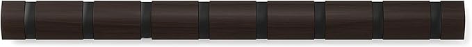 Umbra - Flip Wall-Mounted Coat Rack Rail Hook for Hats, Jackets, Bags and More, Wood, Metal, Black/Walnut