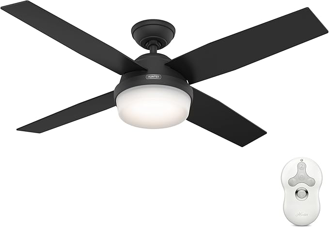 Hunter Fan Company, 52388, 52 inch Dempsey Matte Black Ceiling Fan with LED Light Kit and Handheld Remote
