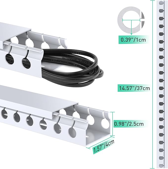 Updated White Cable Raceway Kit, 155（10x15.5） inch Open Slot Wire Covers for Cords, Cable Management System to Hide Under Desk/TV/Computer/Net/Power Cords(Pack 10)