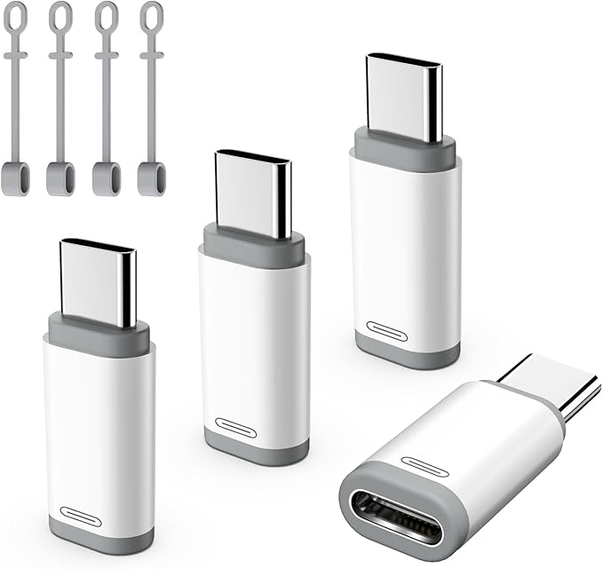 TiMOVO Lightning Female to USB C Male Adapter, 4 Pack USB C to Lightning Adapter Supports Charging & Data Sync with Anti-Lost Loop for iPhone 17/16 Pro Max Plus, iPad Pro/Air, Not for Audio/OTG, White