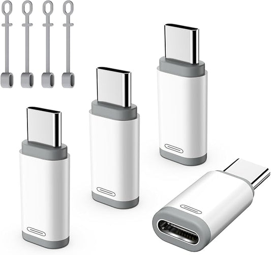 TiMOVO Lightning Female to USB C Male Adapter, 4 Pack USB C to Lightning Adapter Supports Charging & Data Sync with Anti-Lost Loop for iPhone 17/16 Pro Max Plus, iPad Pro/Air, Not for Audio/OTG, White