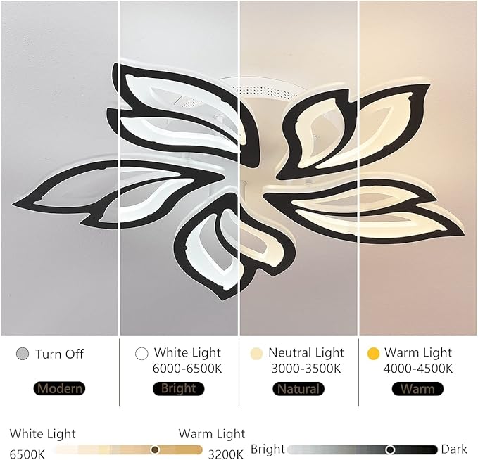 Garwarm LED Ceiling Light Fixture, 60W Modern Leaves Ceiling Lamp Dimmable Black Flush Mount Ceiling Chandelier for Living Room Study Room Dining Room Bedroom