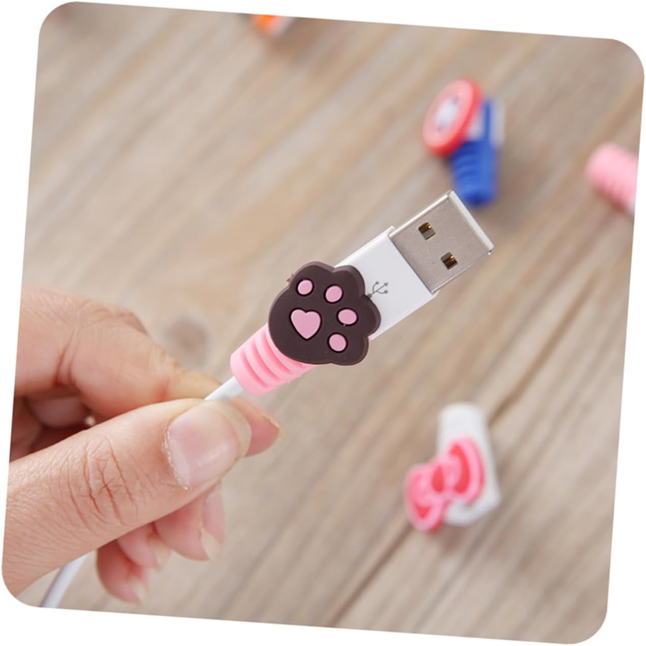 OSALADI 10 Pcs Charger Cable Protector, Cute Mobile Cord Cover for Phone Charger Cable Ends, Pink Savers