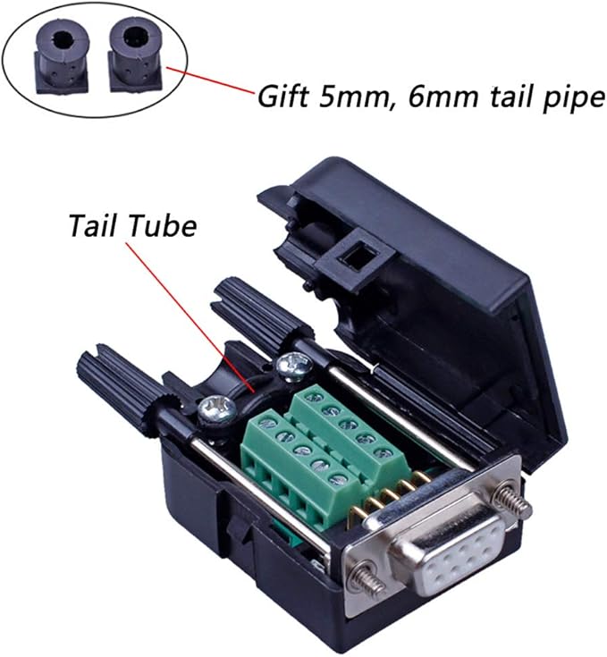 4PCS DB9 Female Breakout Connector,DB9 Solderless RS232 D-SUB Serial to 9-pin Port Terminal Adapter Connector Breakout Board with Case Long Bolts Tail Pipe