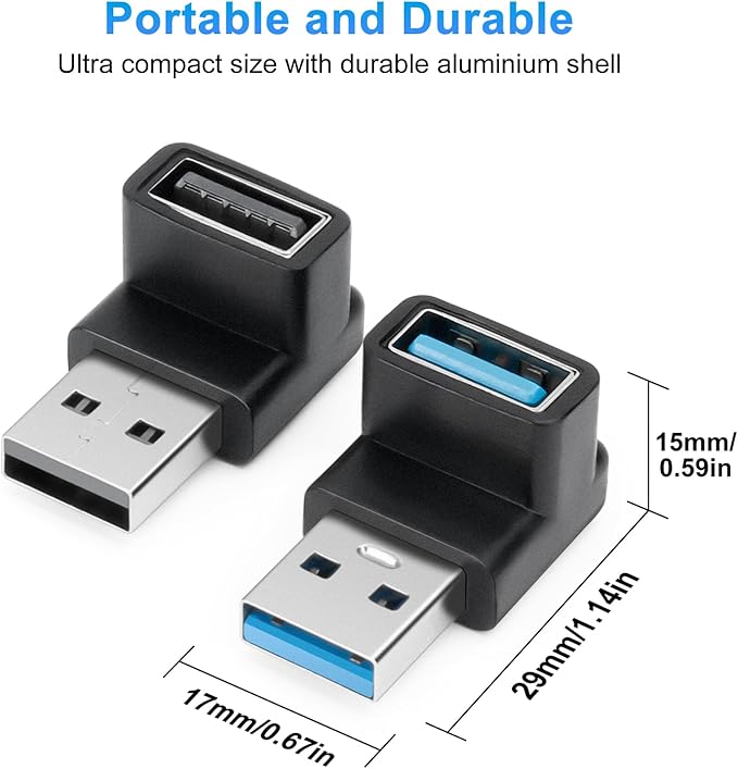 USB 3.1 Adapter 90 Degree (2 Pack), Up and Down Angle 90 Degree USB3.1 Type A Male to USB-A Female Adapter USB Coupler Adapters, Fast Charging Converter OTG (USB 3.1 Up Down)