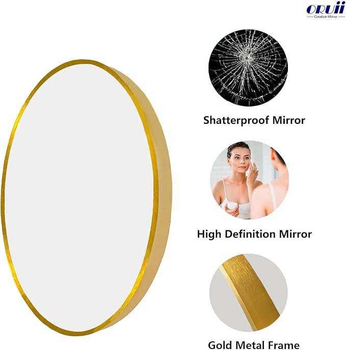 Gold Round Mirror 30 inch, Gold Round Mirror, Large Circle Mirrors Metal Frame, Circular Wall Mirrors for Bathroom, Living Room, Dining Room, Entryway.