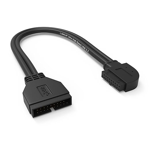 LINKUP - USB 3.2 Gen 2 (USB 3.1) Internal Adapter 20-Pin Motherboard Header Male to Female 10Gbps for PC USB-A Ports - Left Angle Type - Black 24cm