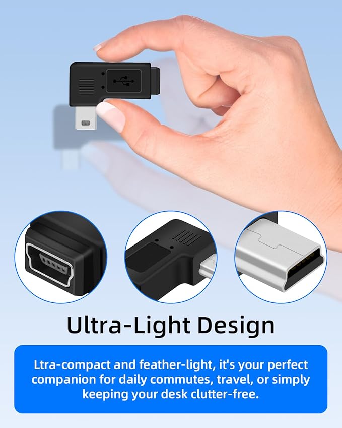 90 Degree Left & Right Angle Mini USB Adapter,Mini USB 5 Pin Male to MINI USB Female Adapter for Dashcams,Bluetooth(1Pair)
