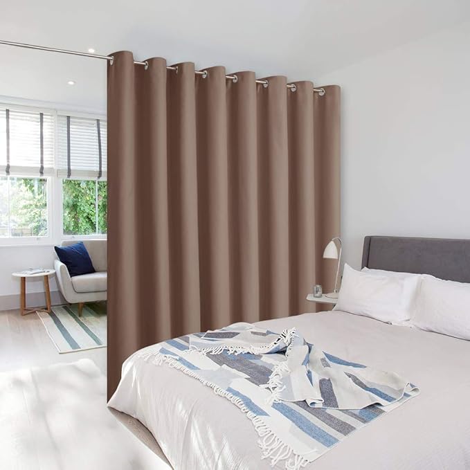 NICETOWN Noise Reducing Room Divider Curtains - Wide Width Grommet Top Partition Panel for Living, Bedroom, Baby Room (One Pack, 8ft Tall x 15ft Wide, Cappuccino)