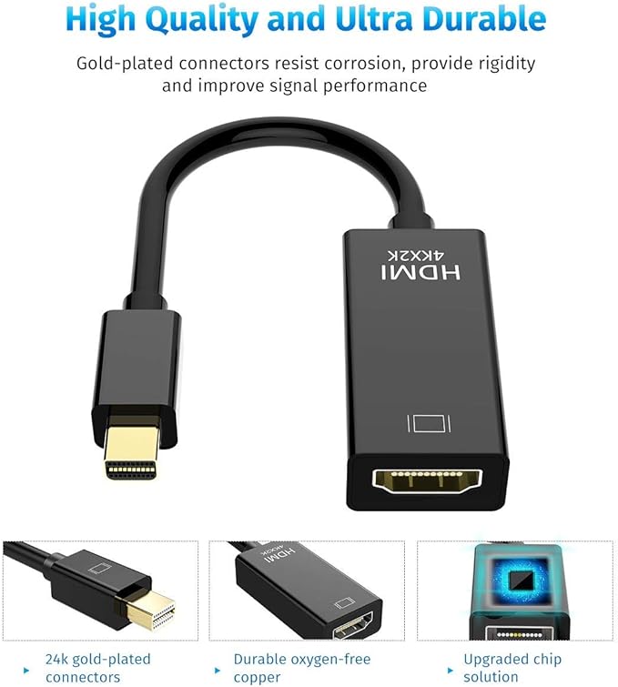 QLKUNLA Mini DisplayPort to HDMI Adaptor 2 Pack Mini DP(Thunderbolt Compatible) to HDMI 4Kx2K Converter Gold-Plated Cord for MacBook Pro, MacBook Air, Mac mini, Microsoft Surface Pro 3/4