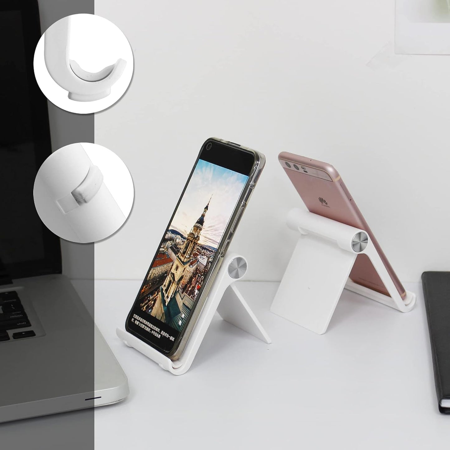 Mayten Foldable Cell Phone Stand for iPhone, Adjustable Holder for iPhone 15/14/13/12/11/Pro/Max/SE, White