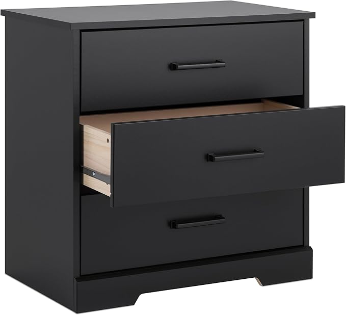 Prepac Rustic Ridge Farmhouse Nightstand Bedside Table, Black Nightstand for Bedroom, End Table with 3 Drawers 16.25"D x 27.5"W x 26.75"H