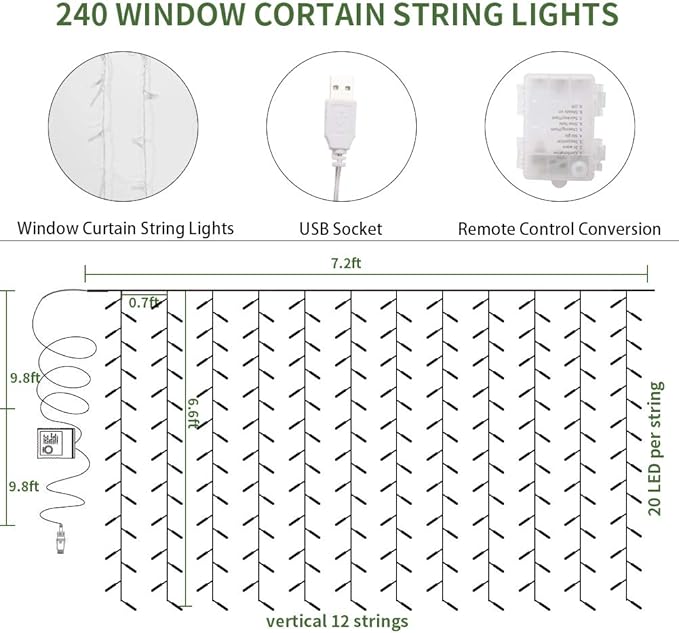 KASZOO 12 Pack Artificial Ivy Leaf Plants with 240 LED Window Curtain String Lights, Fake Plants Vine Hanging Garland, Hanging for Wall Party Wedding Room Home Kitchen Indoor & Outdoor Decoration