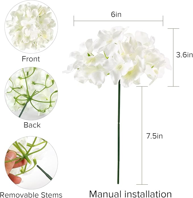 Auihiay 64 PCS Artificial Hydrangea Flowers, Silk Hydrangea Full Flowers Heads with Stems for Wedding Centerpieces, Home, Garden, Baby Shower, Party Decoration (Ivory)