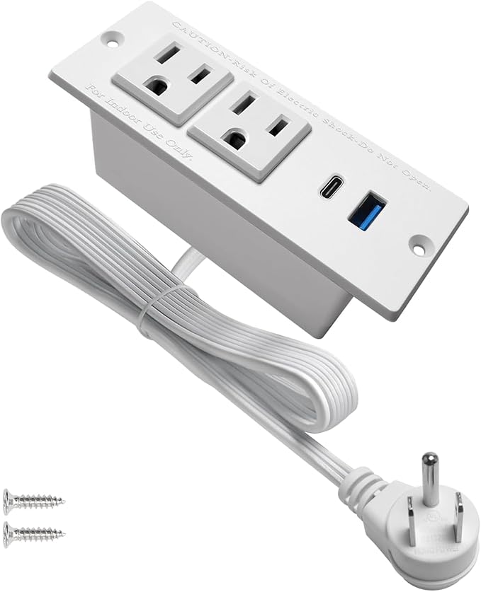 4 LEAF USB C Recessed Power Strip Fast Charge Desktop Power Station 2 Outlets 2 USB (PD20W & QC18W, Total 20W) Mountable Flat Plug 10'ft Extension Cord Mount for Tabletop Sofa Cabinet Nightstand