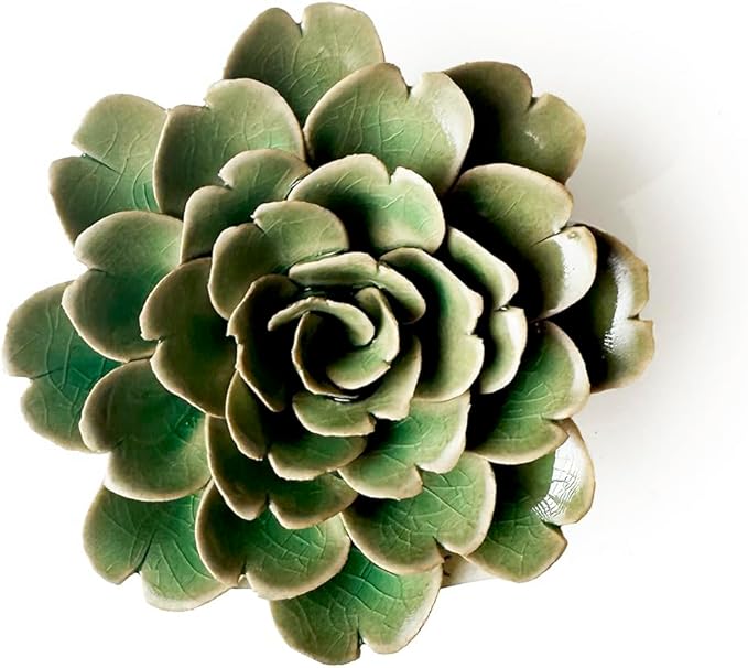CHIVE ‘Coral’ — Beautiful, Decorative Ceramic Flower — Unique Tablescape Piece — Small Set of (Light Green Flower, Green Rose, Teal Ranunculus).
