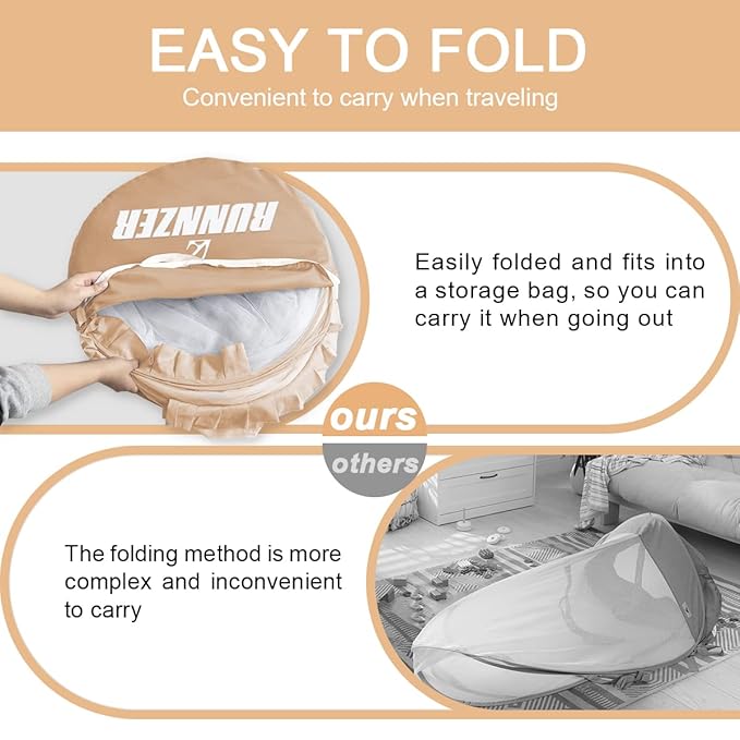 Pop Up Baby Crib Tent, Safety Tent to Keep Toddler from Climbing Out, Canopy Against Falls and Bites, Netting with Breathable & Soft Mesh, Orange (R07-orange)