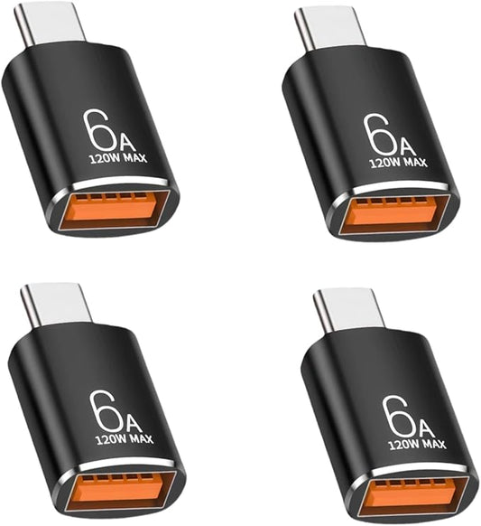 BOMIE USB C to USB Adapter 4 Pack,6A 120W Fast Charging 10Gbps Data Transfer,USB C Male to USB 3.2 Female OTG Adapter for Phone 15/16/17,Pad,Ma-cBook Pro/Air,Smartphone,Laptop,Tablet Black