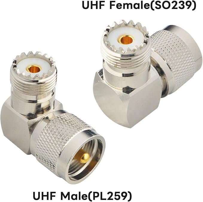 Boobrie UHF Connector Right Angle Coax Connector UHF Male Plug PL259 to UHF Female Jack SO239 90 Degree L Shape Low Loss Coax Cable Connector RF Antenna Adapter Pack of 2