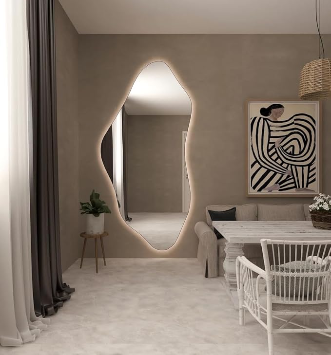 Asymmetrical Bathroom LED Mirror, Modern Irregular Shape Wall Mirror with LED Lights, Frameless Aesthetic Backlit LED Illimunated Vanity Mirror (30" x 15" inc)